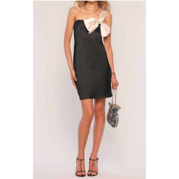 Heartloom Dress Womens Small Black Garcia One Shoulder Bow Cocktail Party Lined - Picture 3 of 11